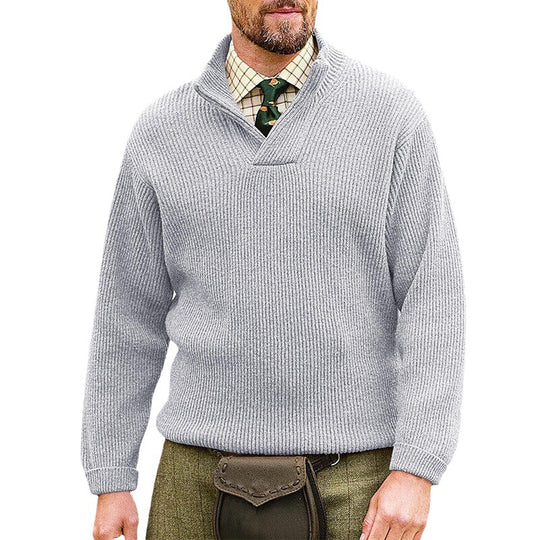 Herren Strickpullover mit modernem Stehkragen und feiner Rippstruktur EB
