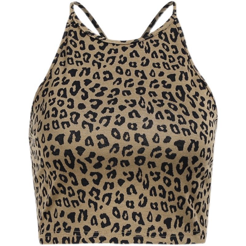 Damen Crop-Top mit trendigem Leopardenmuster und schmalen Trägern EB