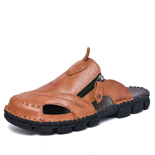 Herren Bequeme Leder-Sandalen mit verstellbarem Riemensystem EB