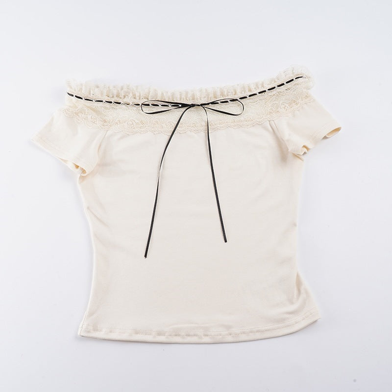 Damen Off-Shoulder Oberteil mit Spitzenverzierungen und taillierter Passform EB