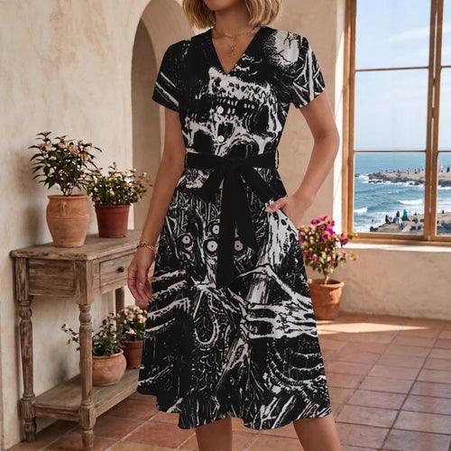 Damen Blühendes Midikleid mit taillierbarem Gürtel und kunstvollem Print EB