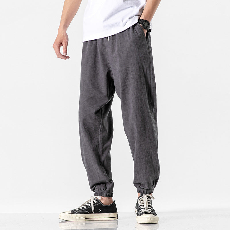 Herren nan relaxed-fit Joggerhose mit Tunnelzug, geripptem Knöchelabschluss und atmungsamem Leinenmix EB