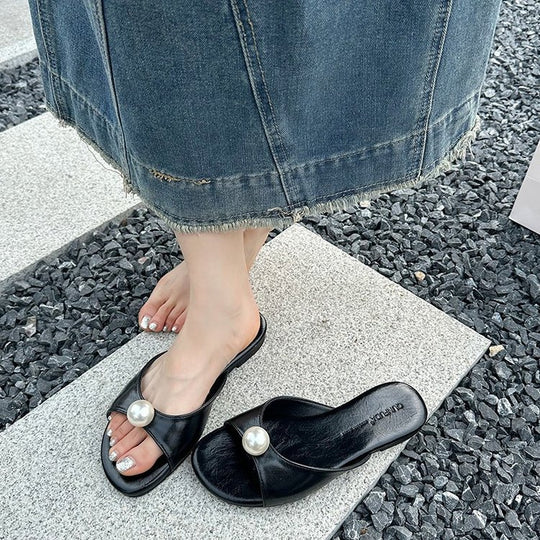 Damen elegante Mules mit Perlenakzent EB