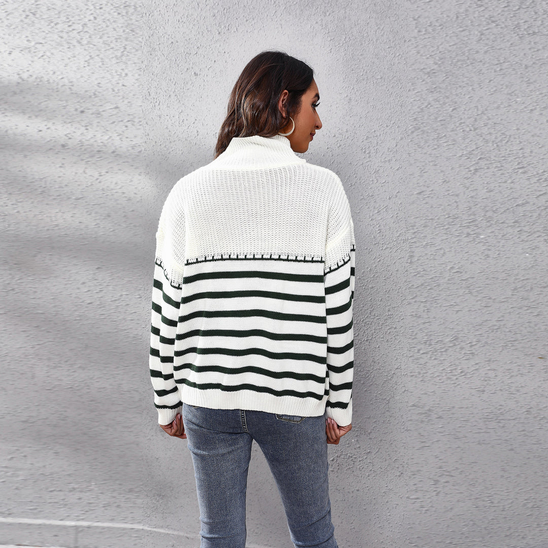 Damen Strickpullover mit hohem Kragen und modernem Streifenmuster EB
