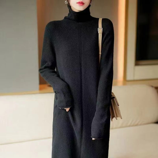 Damen Strickkleid mit hohem Kragen und eleganter Struktur EB