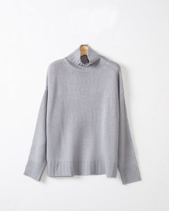 Damen hochgeschlossener Strickpullover mit strukturiertem Design EB