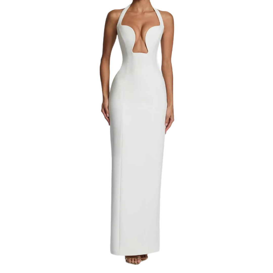 Damen Elegantes Maxikleid mit tiefem V-Ausschnitt und schmeichelnder Silhouette EB