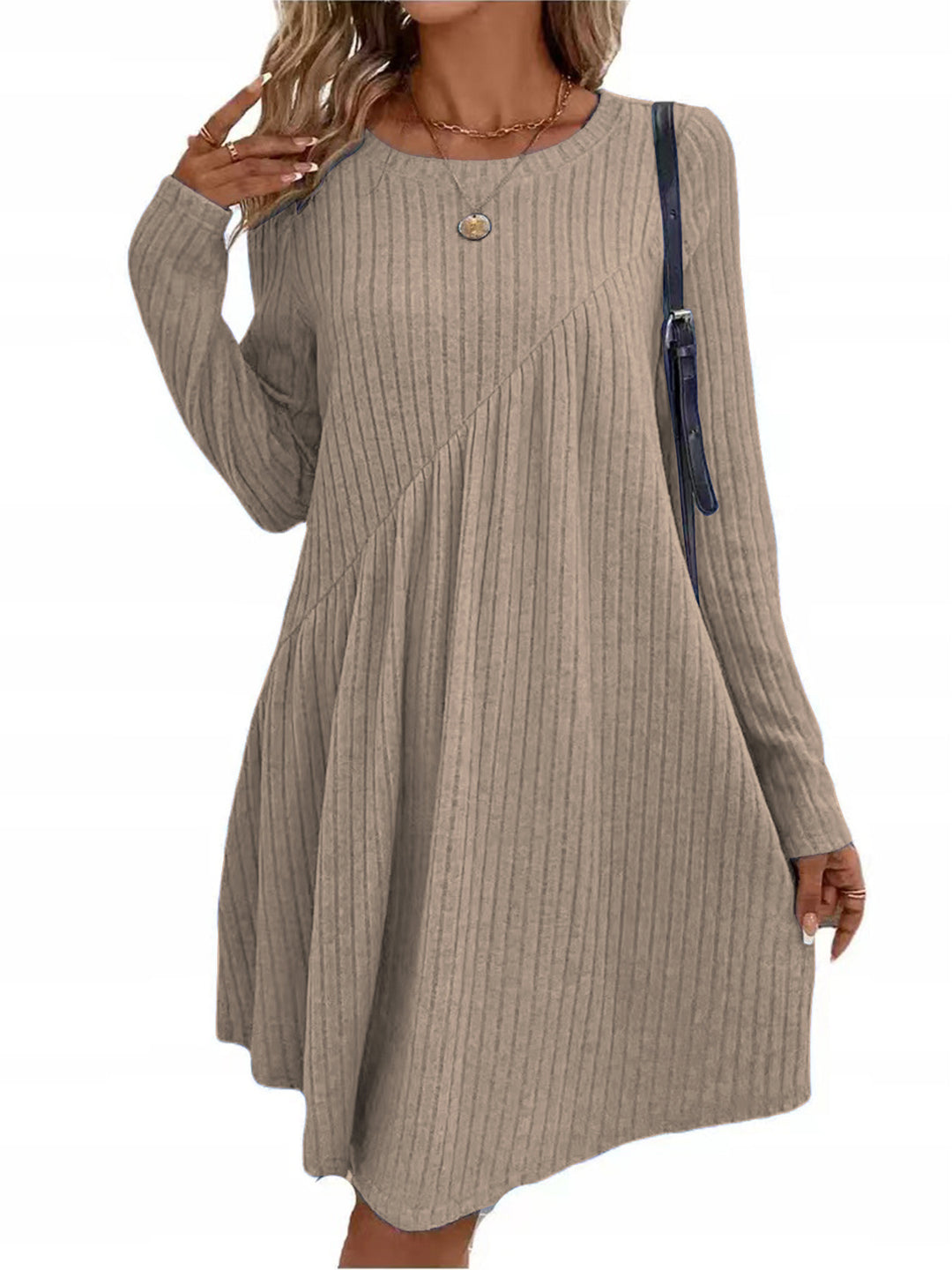 Damen lässiges Ripp-Kleid mit asymmetrischem Design EB