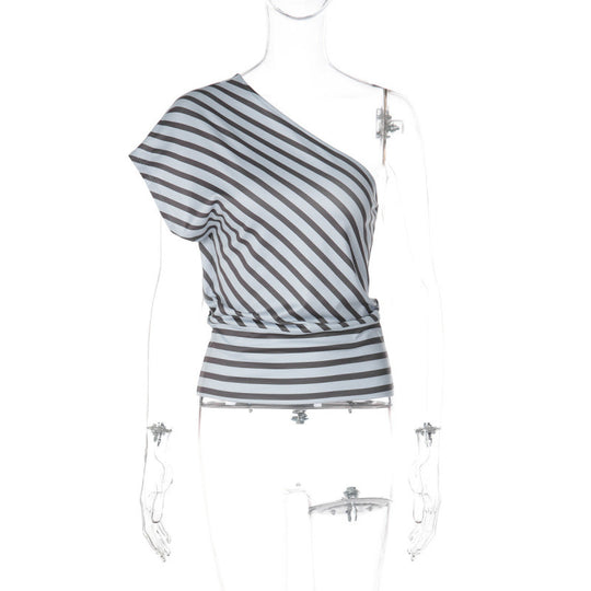 Damen asymmetrisches gestreiftes Wickeloberteil EB
