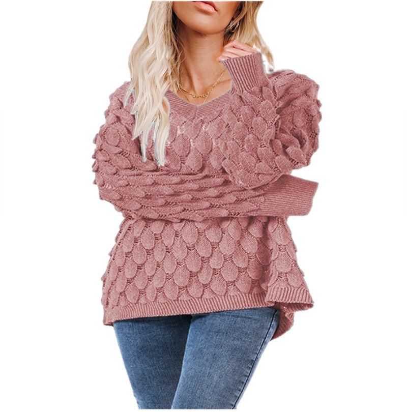 Damen Strickpullover mit strukturiertem Wabendesign EB