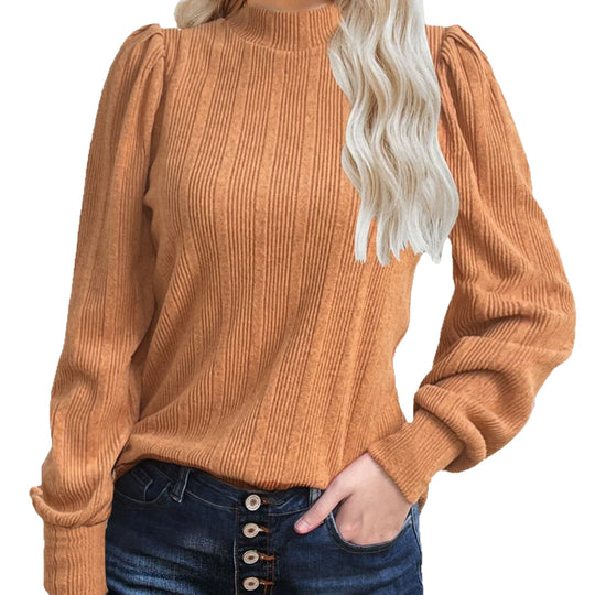 Damen trendiger Pullover mit schmalem Stehkragen und Puffärmeln EB