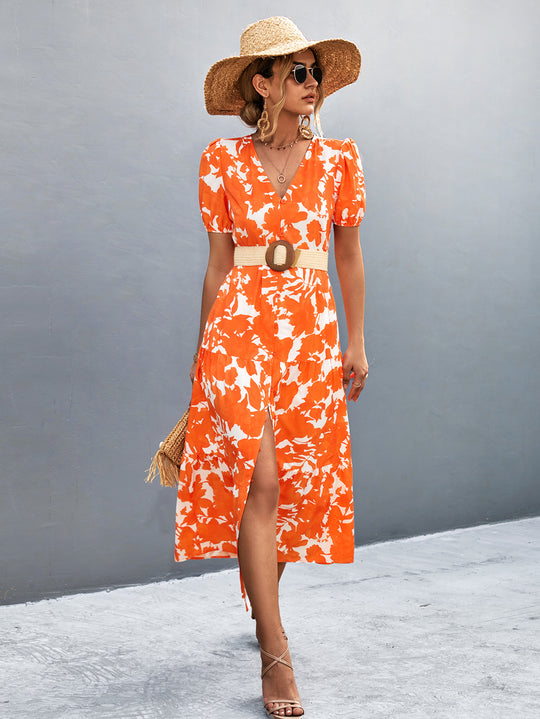 Damen Maxi-Kleid mit voluminösen Ärmeln und eleganten Knopfdetails EB
