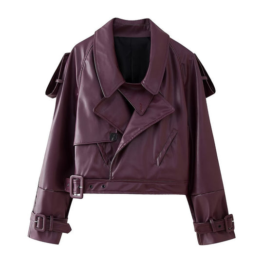Damen imitat Bikerjacke mit asymmetrischem Schnitt und praktischen Taschen EB