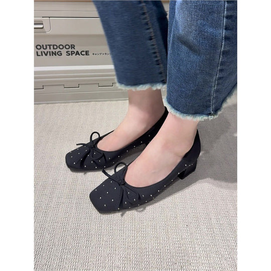 Damen modische Ballerina-Schuhe mit feiner Schleifen- und Strassverzierung EB