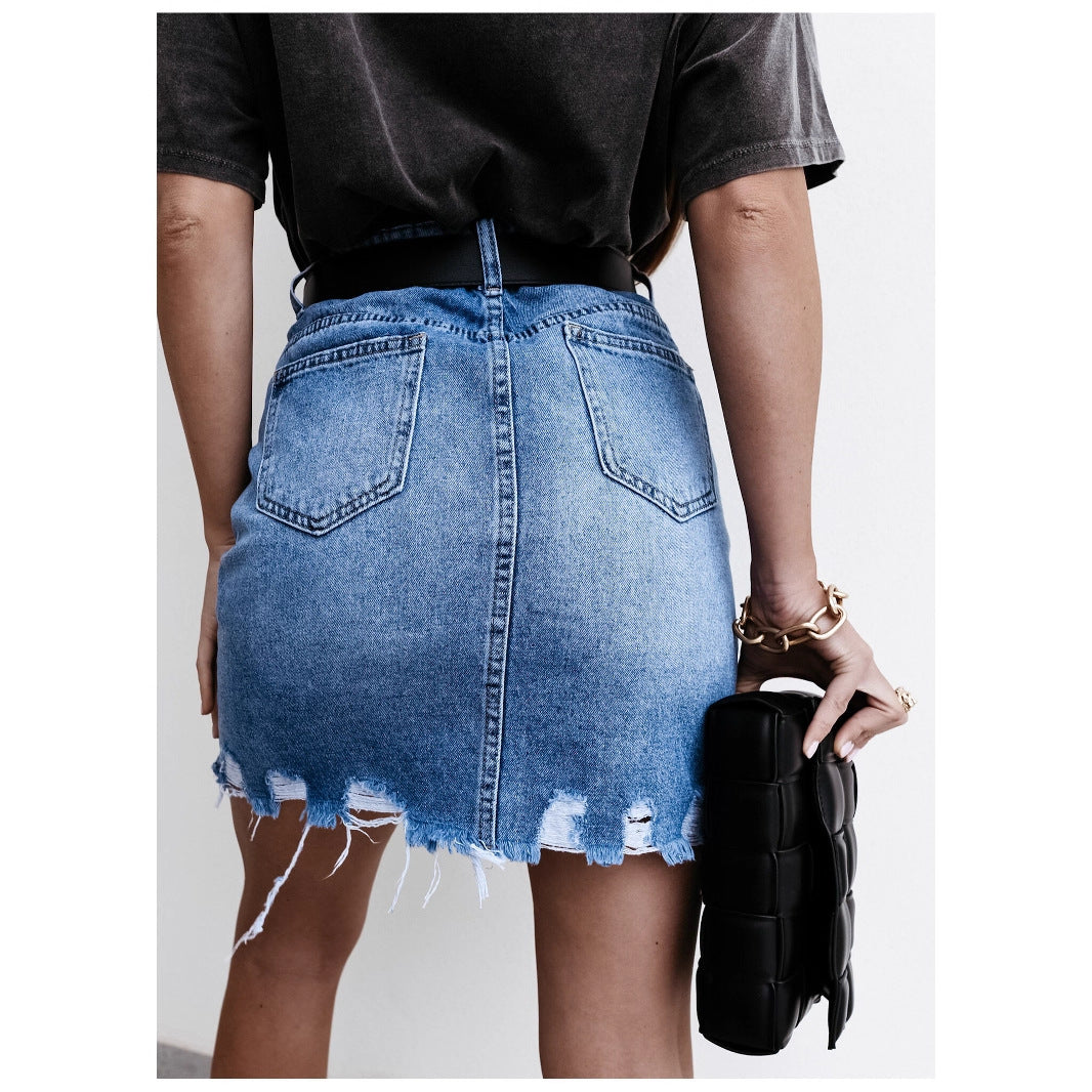 Damen Denim-Rock mit fransigem Saum und modernem Schnitt EB