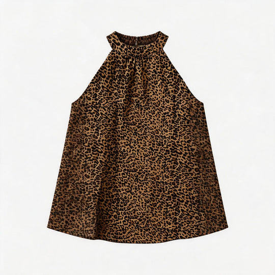 Damen Asymmetrisches Haltertop mit Leopardenmuster EB