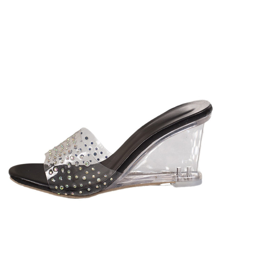 Damen Glitzernde Slingback-Sandalen mit transparentem Mittelteil und elegantem Blockabsatz EB