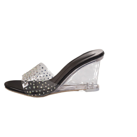 Damen Glitzernde Slingback-Sandalen mit transparentem Mittelteil und elegantem Blockabsatz EB