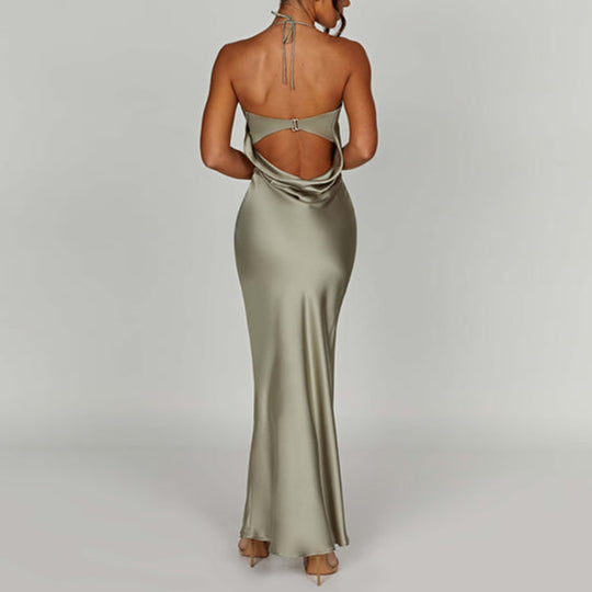 Damen elegantes Satin-Abendkleid mit dünnen Trägern EB