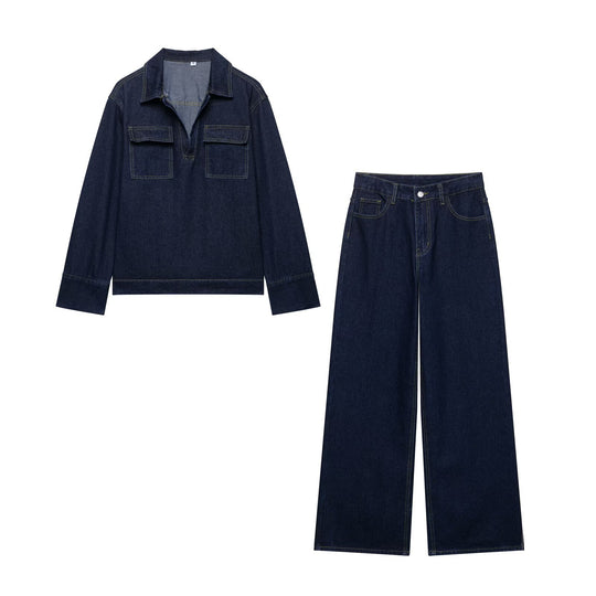 Damen Weite Denim-Hose mit hohem Bund und strukturiertem Schnitt EB