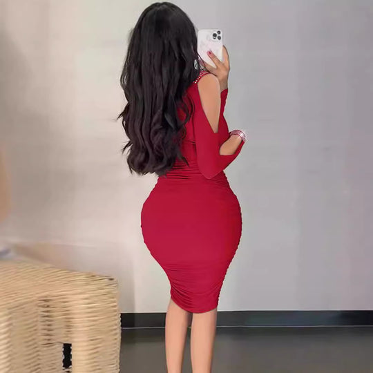 Damen Figurbetontes Cocktailkleid mit detaillierter Raffung und Off-Shoulder-Ärmeln EB