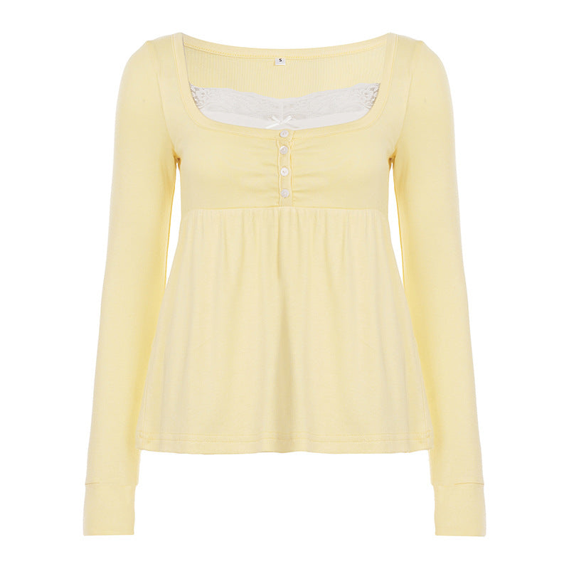 Damen nan tailliertes Still-Longsleeve mit Knopfleiste, Unterbrustnaht und elastischem Jersey EB