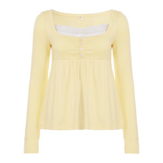 Damen nan tailliertes Still-Longsleeve mit Knopfleiste, Unterbrustnaht und elastischem Jersey EB