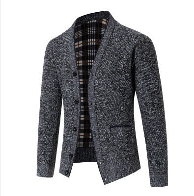 Herren eleganter Strickcardigan mit Karomuster EB