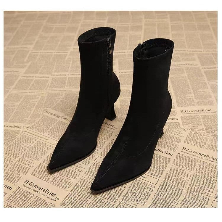 Damen Elegante Stiefeletten mit spitzem Absatz und praktischem Reißverschluss EB