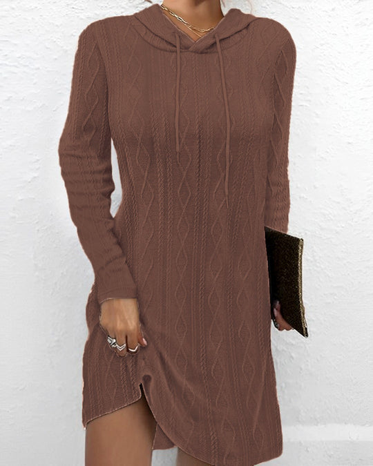 Damen Sweatkleid mit Kapuze und raffinierten Strickdetails EB