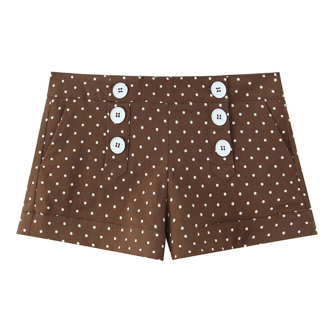 Damen elegante Kurzshorts mit Knopfdetails und Pünktchen EB