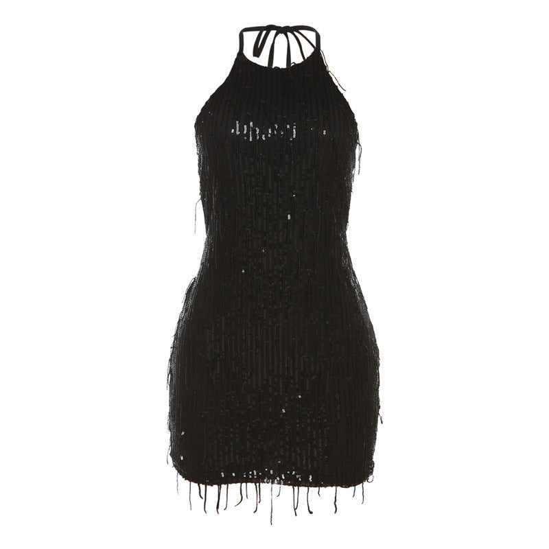 Damen Elegantes Abendkleid mit Pailletten und feinen Fransen EB