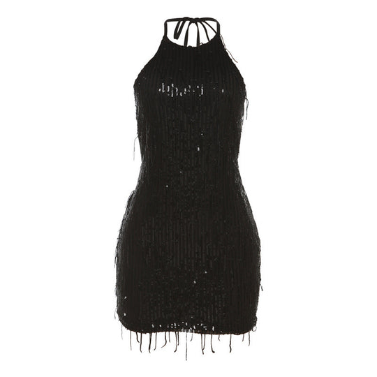 Damen Elegantes Abendkleid mit Pailletten und feinen Fransen EB