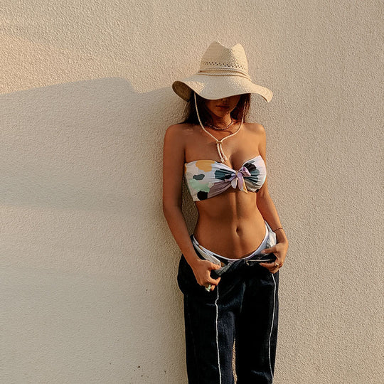 Damen Bikini-Set mit stilvollem Knotendesign und hohem Beinausschnitt EB