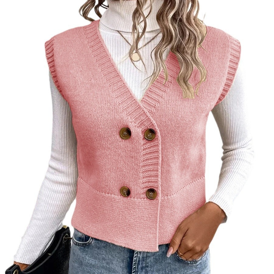 Damen Strickweste mit doppelter Knopfleiste EB