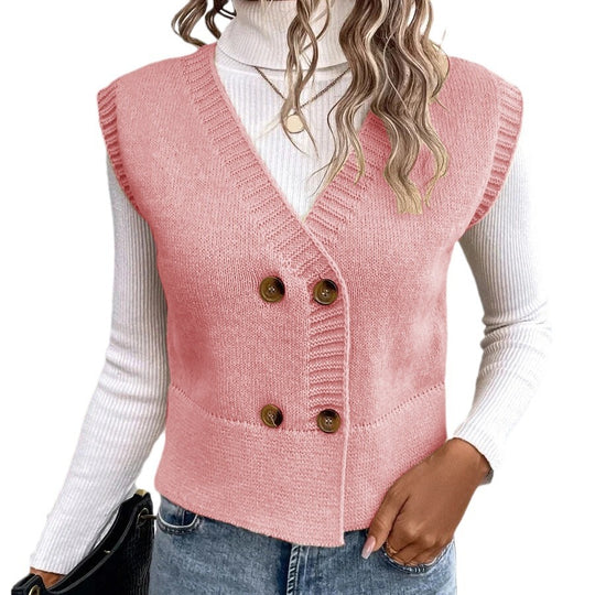 Damen Strickweste mit doppelter Knopfleiste EB