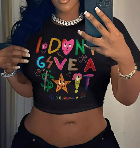 Damen Crop-T-Shirt mit kreativem Aussage-Design EB
