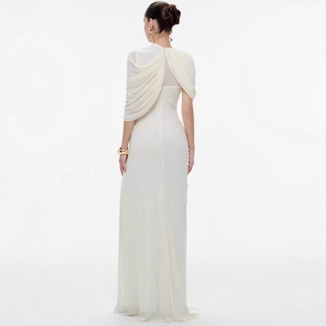 Damen elegantes Maxikleid mit innovativen Drapierungsdetails und asymmetrischem Oberteil EB