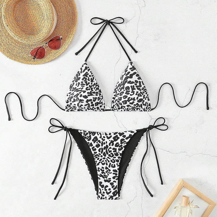 Damen Triangel-Bikini-Set mit verstellbaren Bindebändern und animalischem Design EB