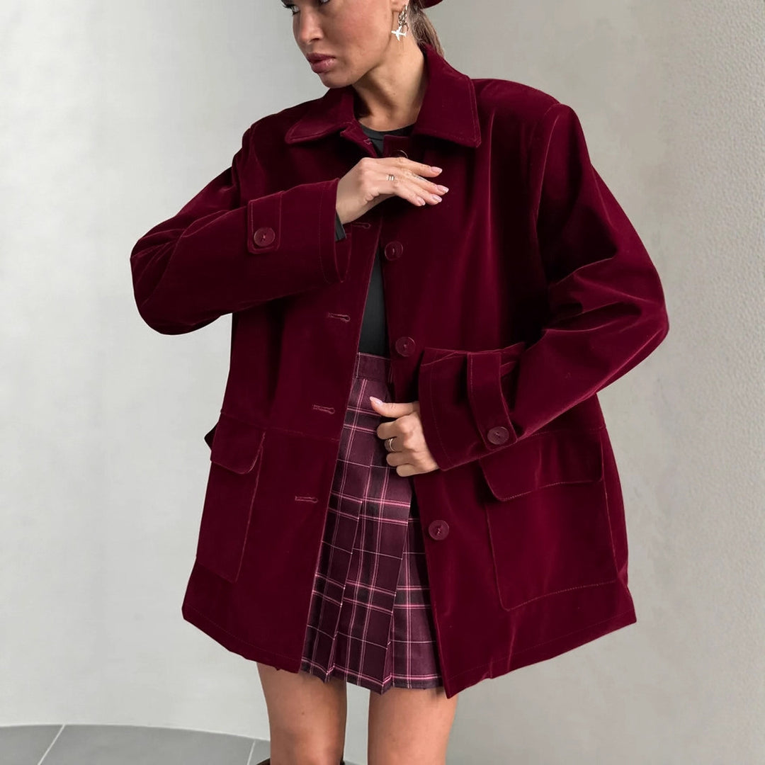 Damen Veloursjacke im modernen Oversized-Stil mit praktischen Taschen EB