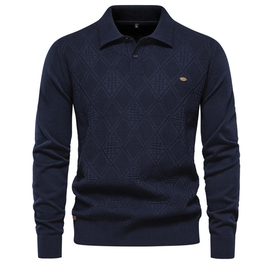 Herren Polo-Pullover mit strukturiertem Diamantmuster und klassischem Kragen EB