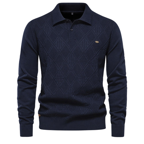 Herren Polo-Pullover mit strukturiertem Diamantmuster und klassischem Kragen EB