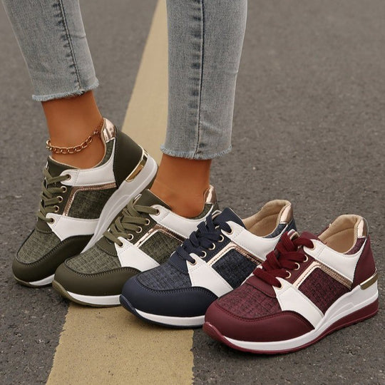 Damen  modische Plateau-Sneaker mit gepolstertem Memory-Fußbett und strukturierter Textil-Kombination EB