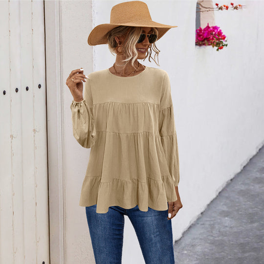 Damen lässige Tunika mit Rüschendetails und weitem Schnitt EB