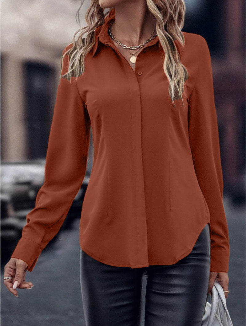 Damen elegante Satinbluse mit klassischem Kragen und zeitlosem Schnitt EB