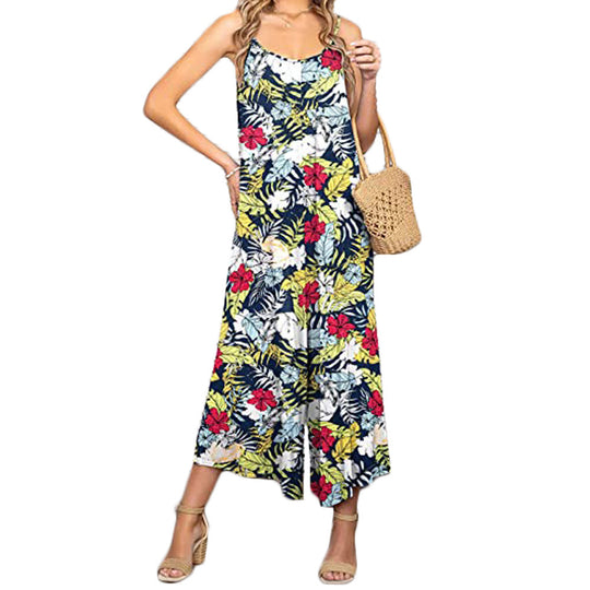 Damen Lässiger Jumpsuit mit floralem Design und weitem Bein EB