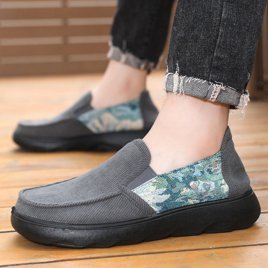 Damen Bequeme Slip-On Schuhe mit floralem Stoffeinsatz EB