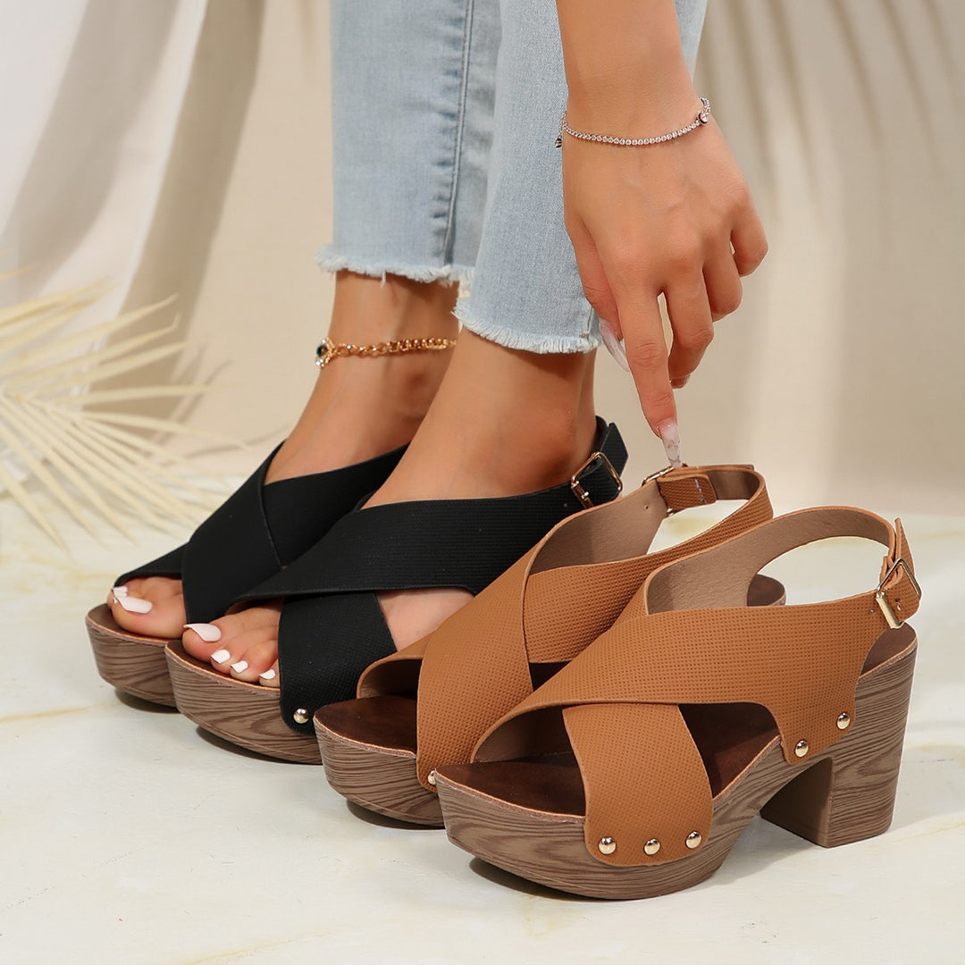 Damen Plateau-Sandalen mit modischem Riemendesign und stabilem Blockabsatz EB