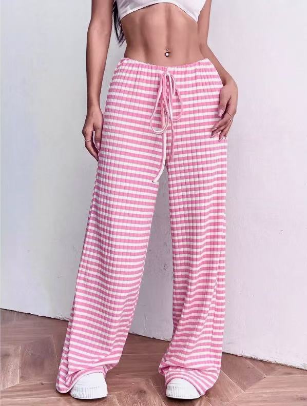 Damen weite Karohose mit elastischem Bund und verstellbarem Kordelzug EB