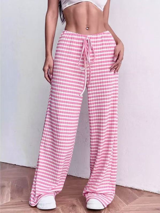 Damen weite Karohose mit elastischem Bund und verstellbarem Kordelzug EB